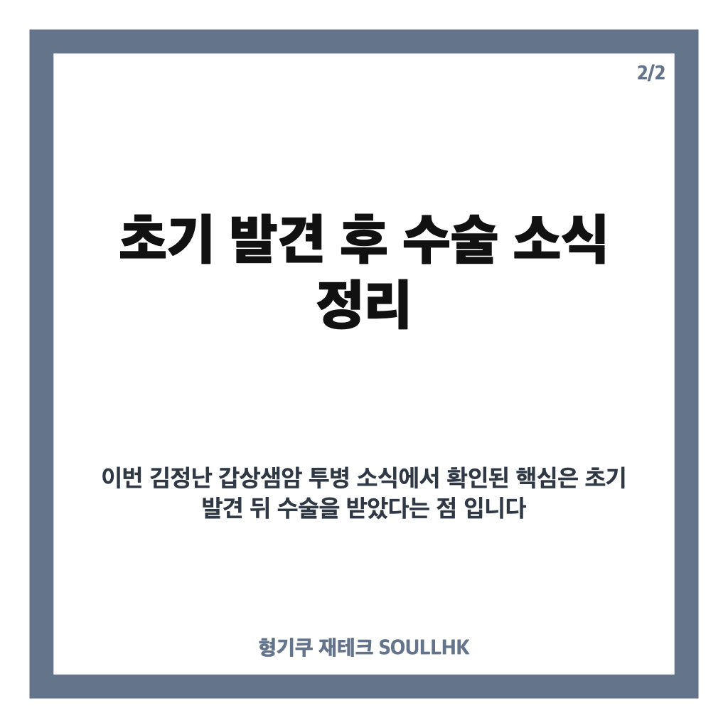 김정난 갑상샘암 투병 고백, 초기 발견 후 수술 소식 정리 카드뉴스 3