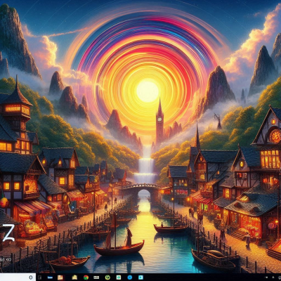 선명한 색감으로 표현된 미래적이고 신비로운 도시 풍경