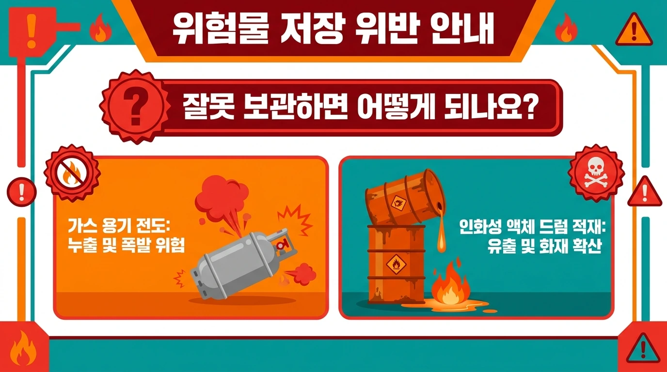 고압가스&middot;위험물 잘못 보관 시 위험 &mdash; 사업장 취급 안전기준 핵심 3분 정리 인포그래픽