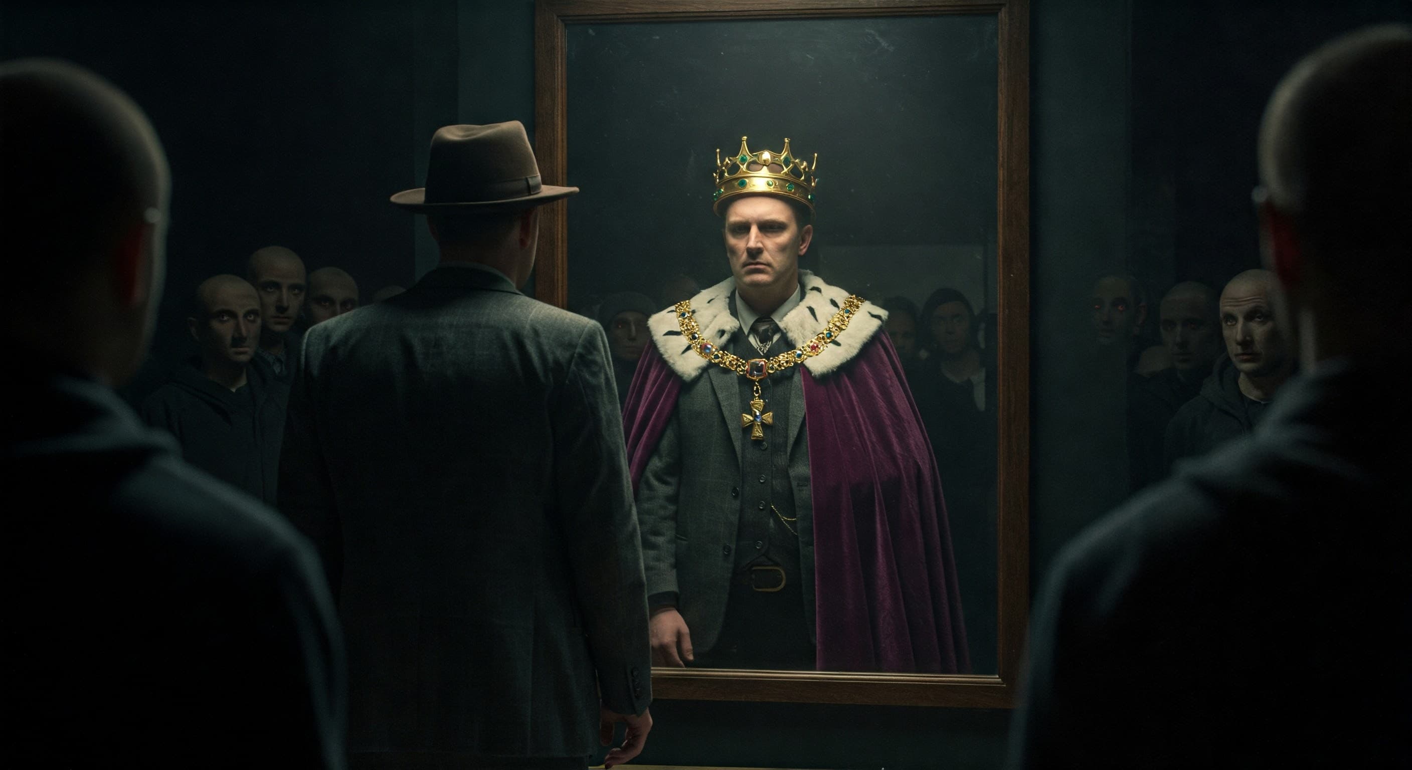 거울에 왕의 모습으로 비쳐지는 한 평범한 남자