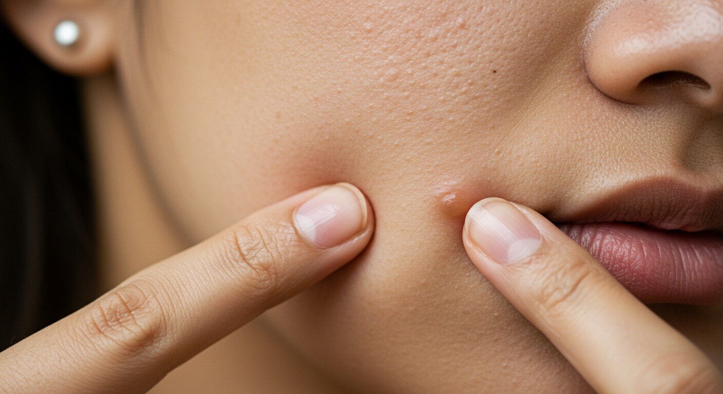 여드름 셀프 압출 후 관리 방법 안내 이미지로 면포성과 화농성 여드름 구분 및 소독 지혈 자외선 차단 단계를 설명하는 스킨케어 정보 그래픽