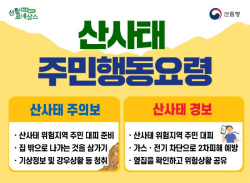 산사태 주민행동요령 안내입니다.