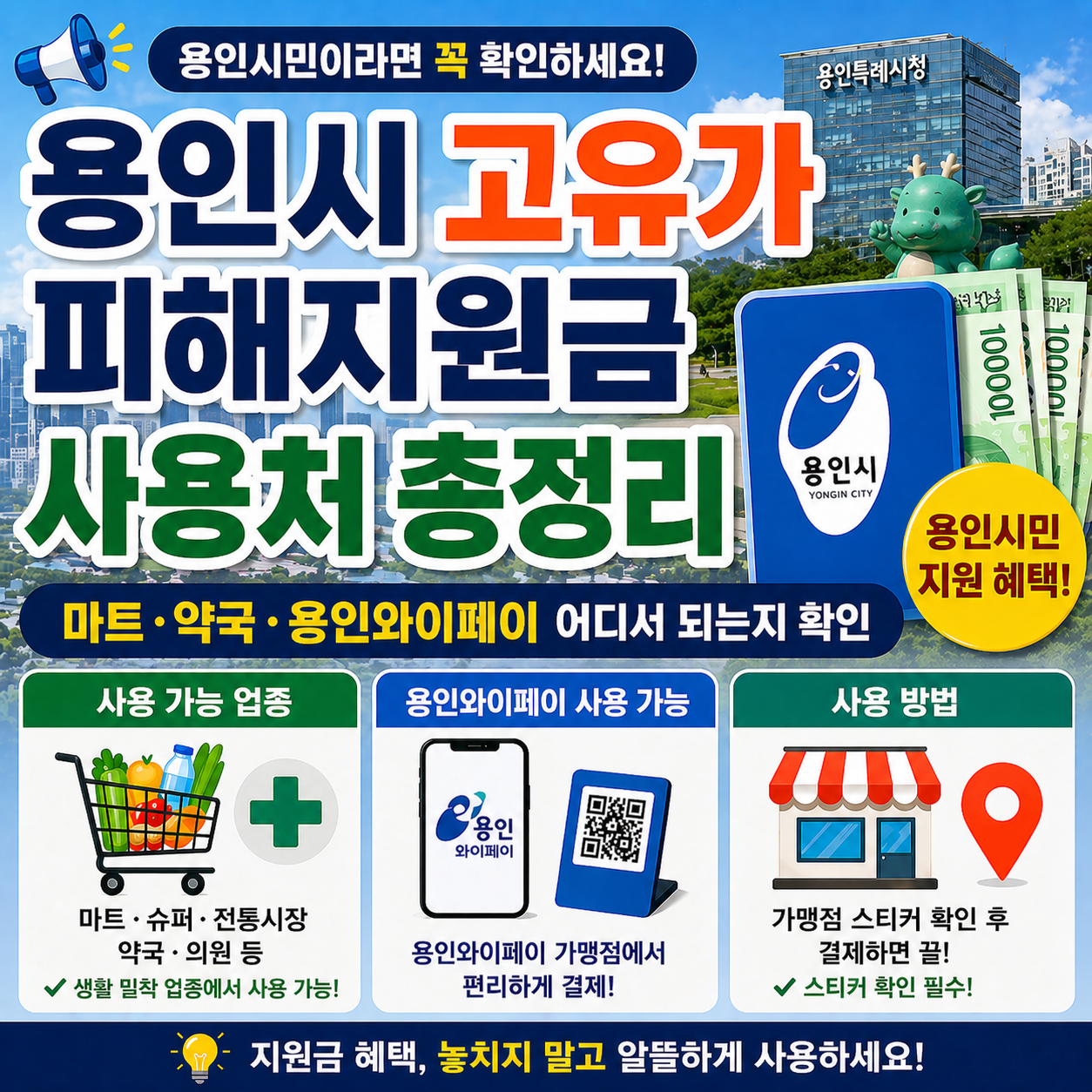 용인시 고유가 피해지원금 사용처 총정리｜마트&middot;약국&middot;용인와이페이 어디서 되는지 확인