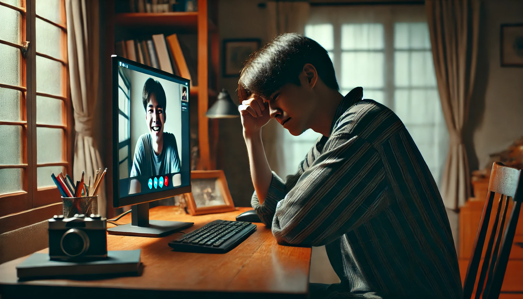 해외에 거주 중인 남동생과 화상 통화하며 답답해하는 A씨의 모습