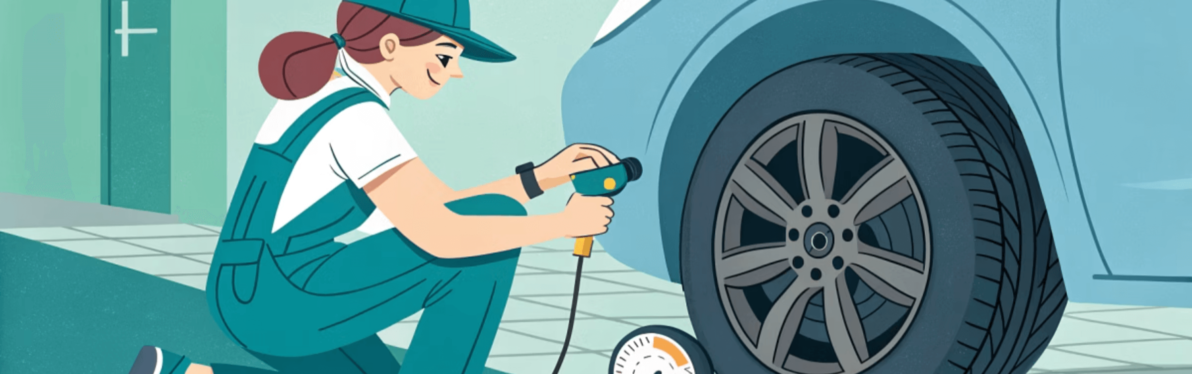 티이어 점검을 하고 있는 모습의 이미지