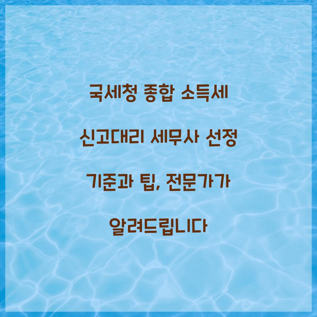 국세청 종합 소득세 신고대리 세무사 선정 기준