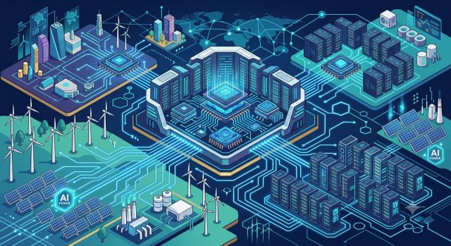 AI 산업 투자 확대와 반도체·데이터센터·전력망을 상징하는 일러스트