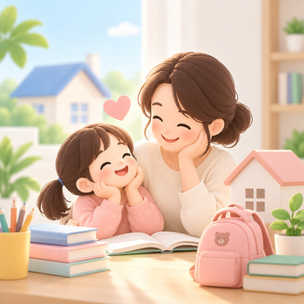 한부모가정 지원혜택을 표현한 부모와 자녀 주거 교육 이미지