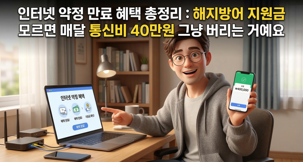 인터넷 약정 만료 혜택 설명하는 캐릭터 이미지