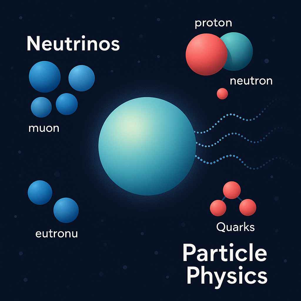 중성미자와 입자물리학 개념을 나타내는 과학적 이미지