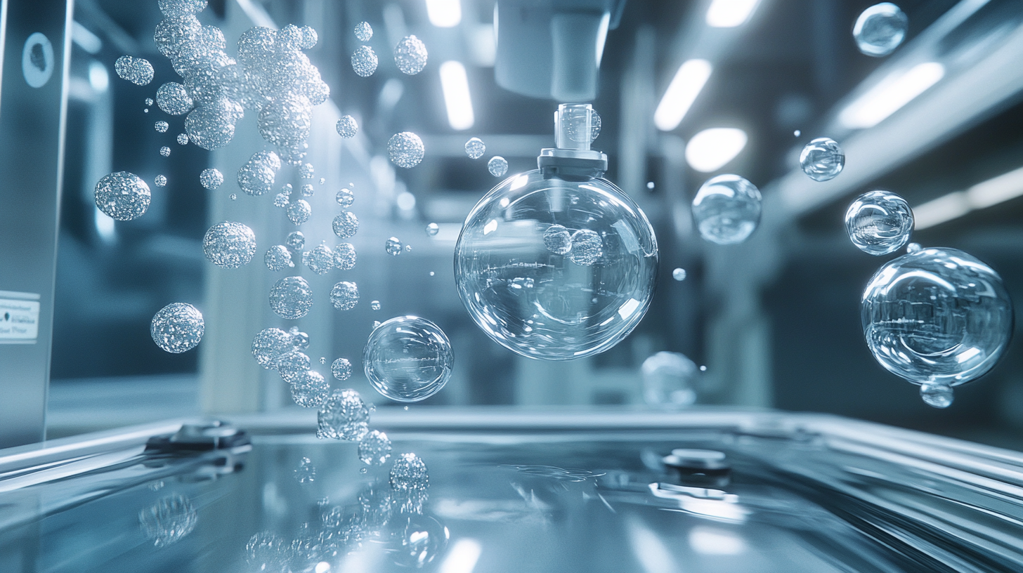 삼성의 에코버블 기술이 작동하는 인포그래픽 스타일의 이미지로, 섬유를 관통하는 동적인 거품이 강조된 장면.