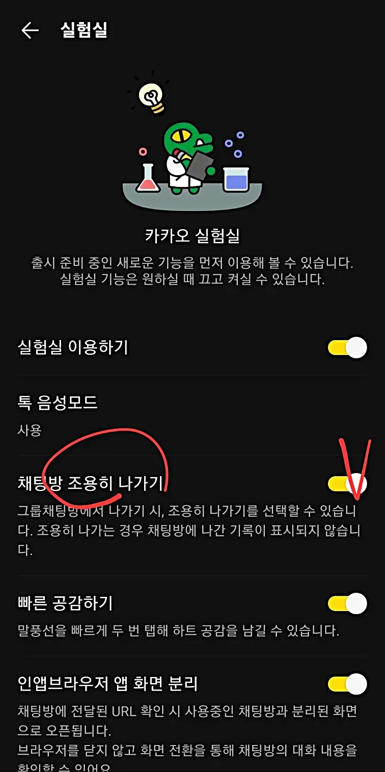 카톡-조용히-나가기-옵션-설정