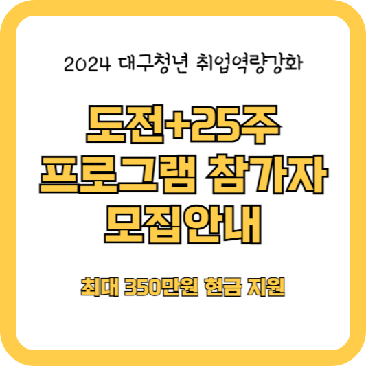 대구청년 도전+25주 프로그램 참가자 모집안내(최대 350만원 지원)