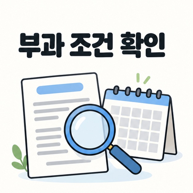 수수료 부과 조건 확인을 표현한 계약서와 달력 그림