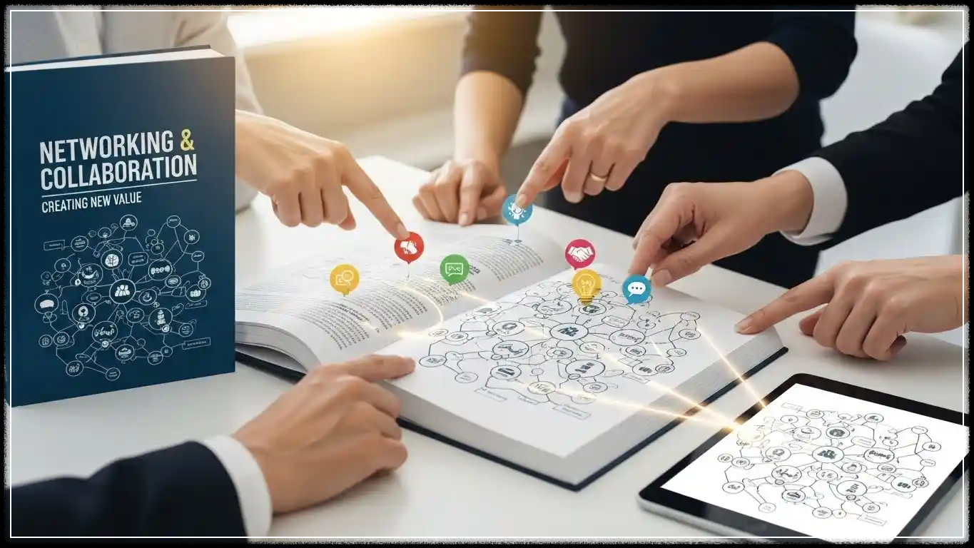 <img src="networking_collaboration_creating_new_value.webp" alt="네트워킹과 협업 전략 으로 비즈니스 인맥을 신뢰 자산으로 바꾸는 실행 메뉴얼:사람들이 협업하며 새로운 가치를 함께 창출하는 과정 이미지 입니다">