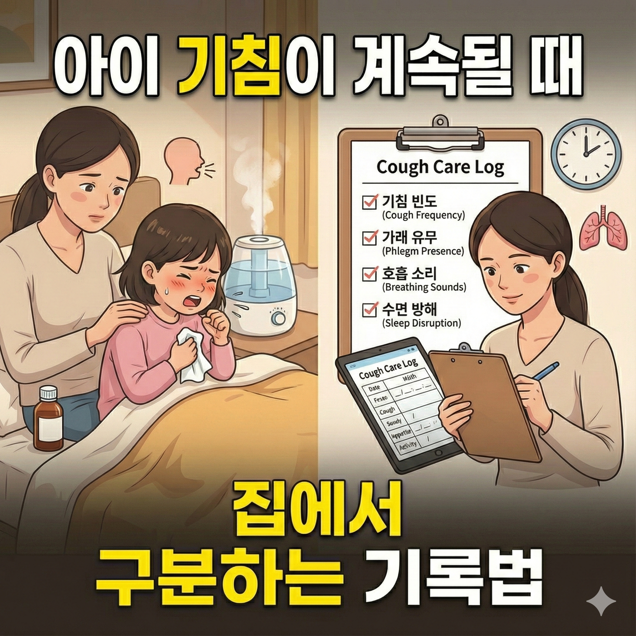 아이 기침이 계속될 때, 집에서 구분하는 기록법