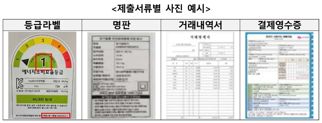 제출서류별 사진 예시