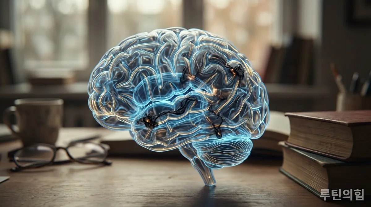 수면 부족으로 기능이 저하된 뇌 신경망을 표현한 이미지