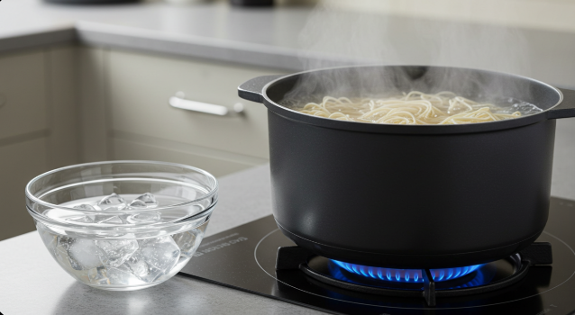 냄비에 국수를 삶고 있는 이미지