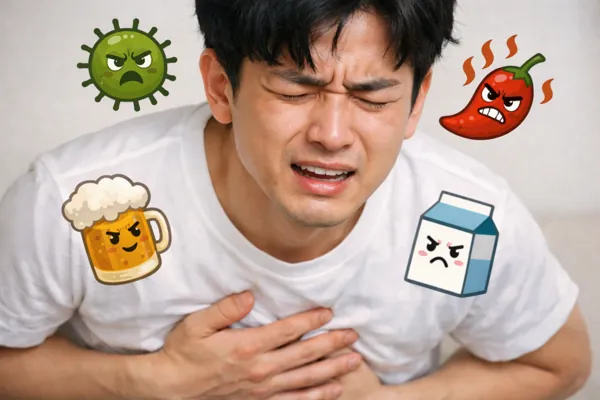 설사 증상으로 긴장한 표정