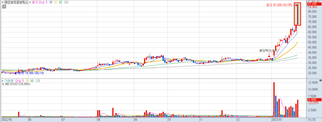 레인보우로보틱스 일봉 차트