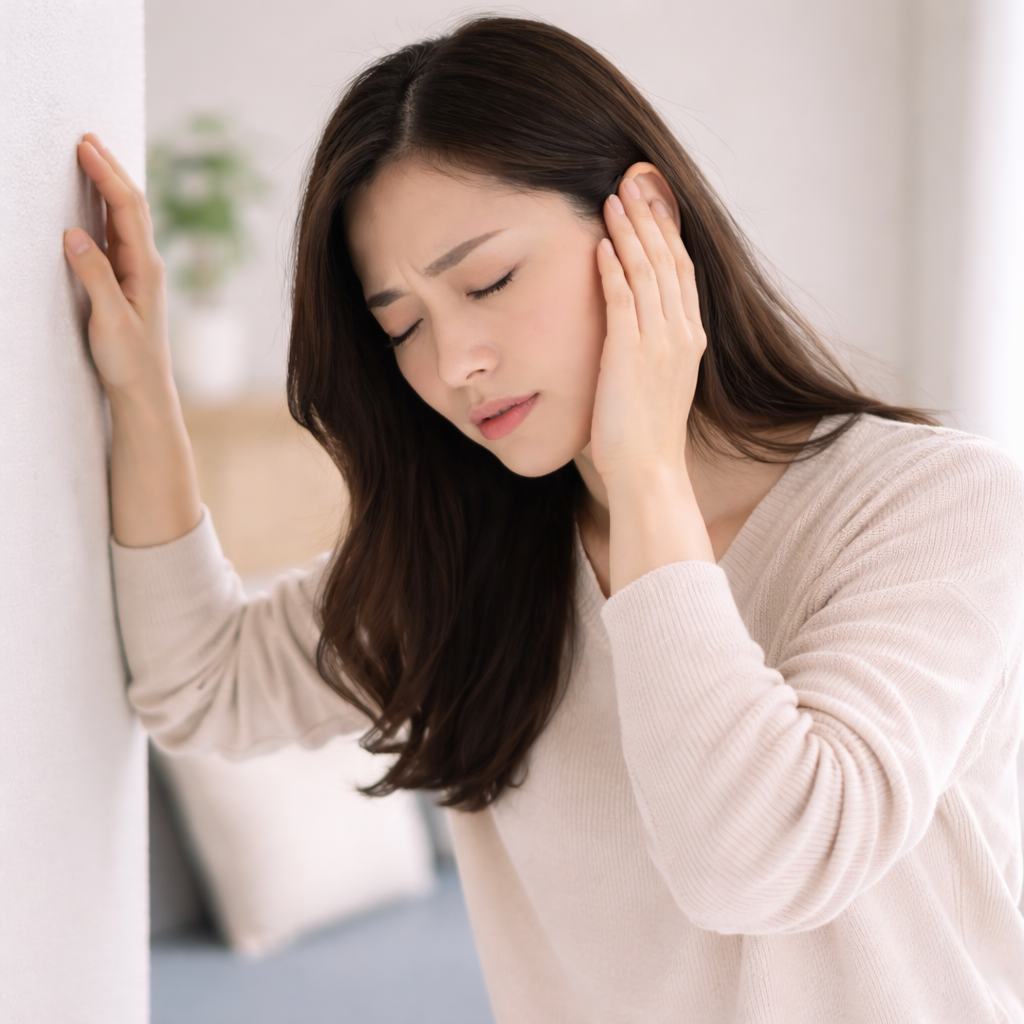 돌발성난청에서 동반될 수 있는 어지럼을 표현한 이미지