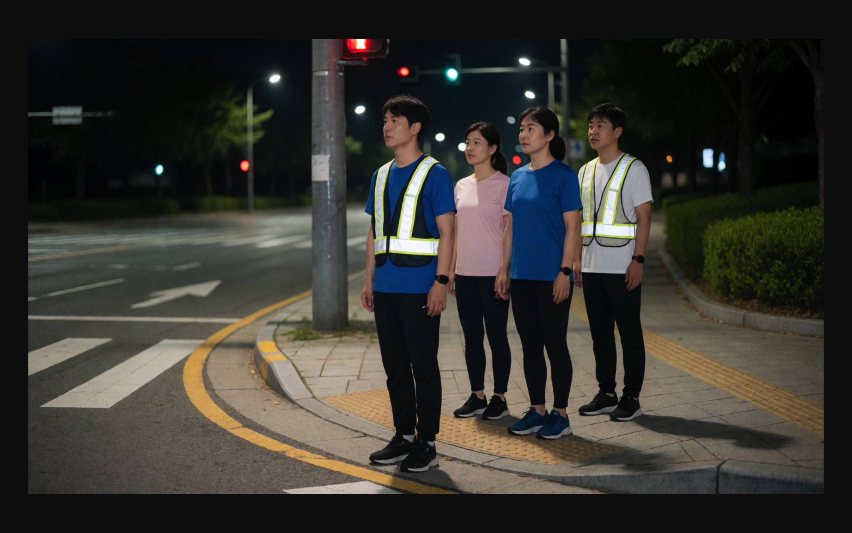 후미 담당이 야간 재집결 지점에 모인 참가자들의 도착과 인원을 확인하는 장면