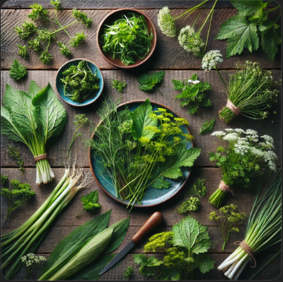 봄 철 나물 나열 사진