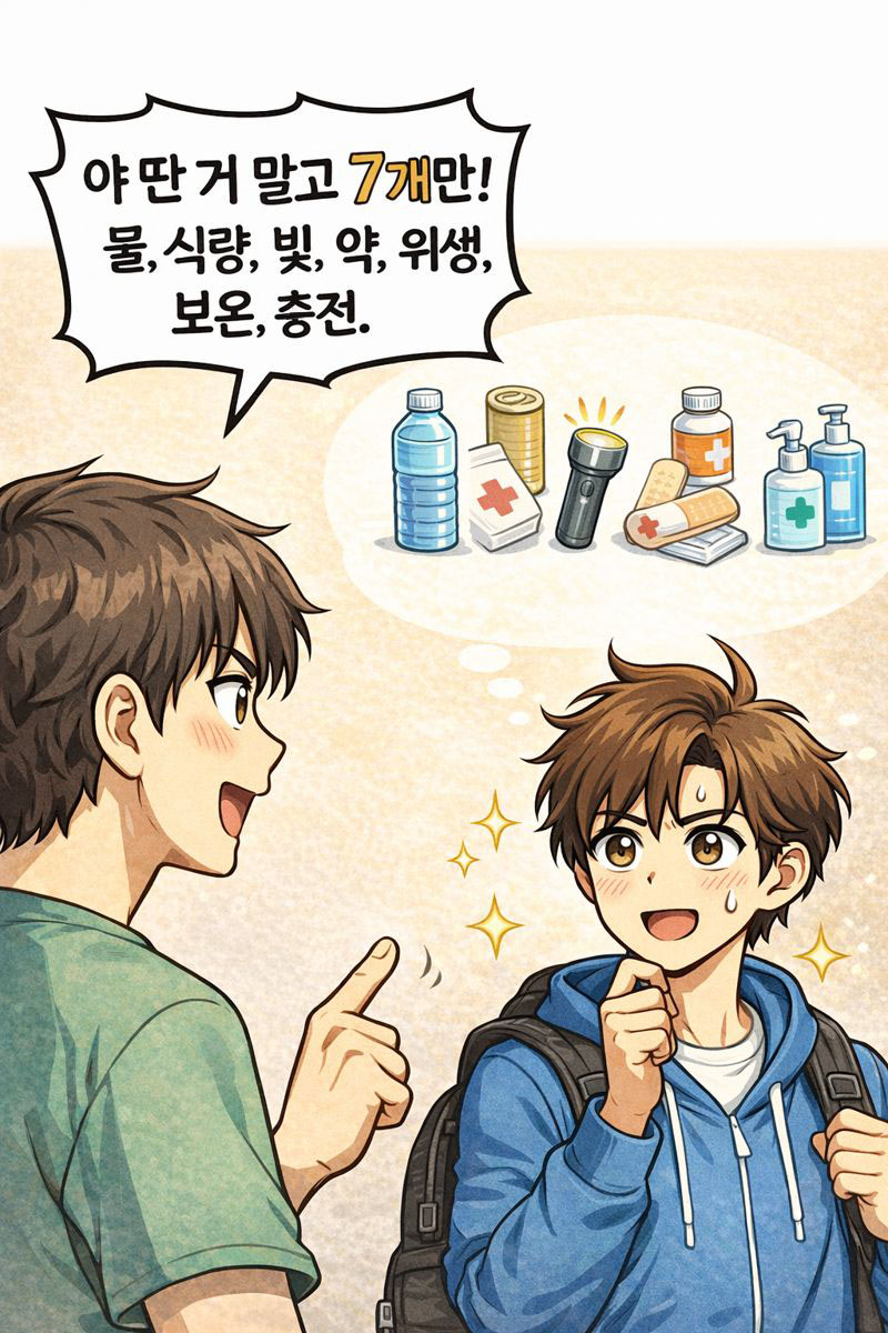 생존가방 필수 품목 7가지 체크리스트 인포그래픽