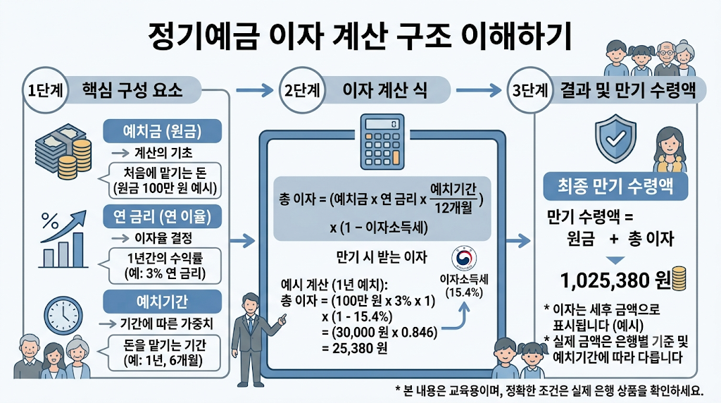 예치금과 금리 및 기간으로 정기예금 이자를 계산하는 구조