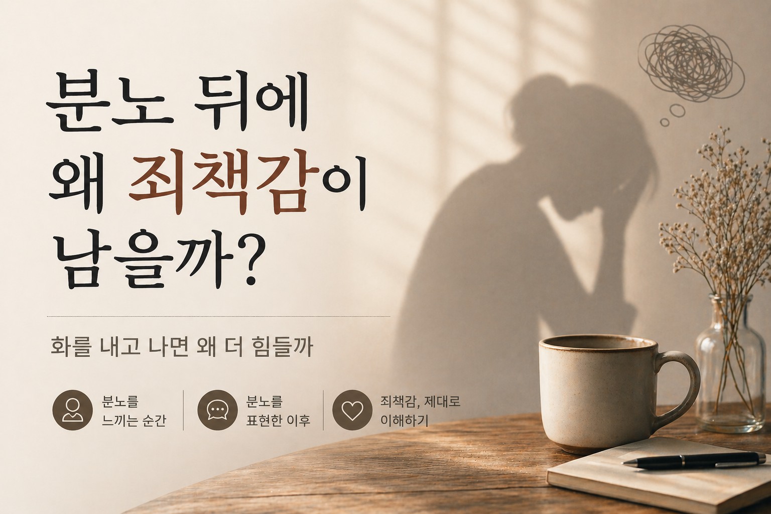 분노 뒤에 남는 죄책감과 감정의 무거움을 표현한 이미지