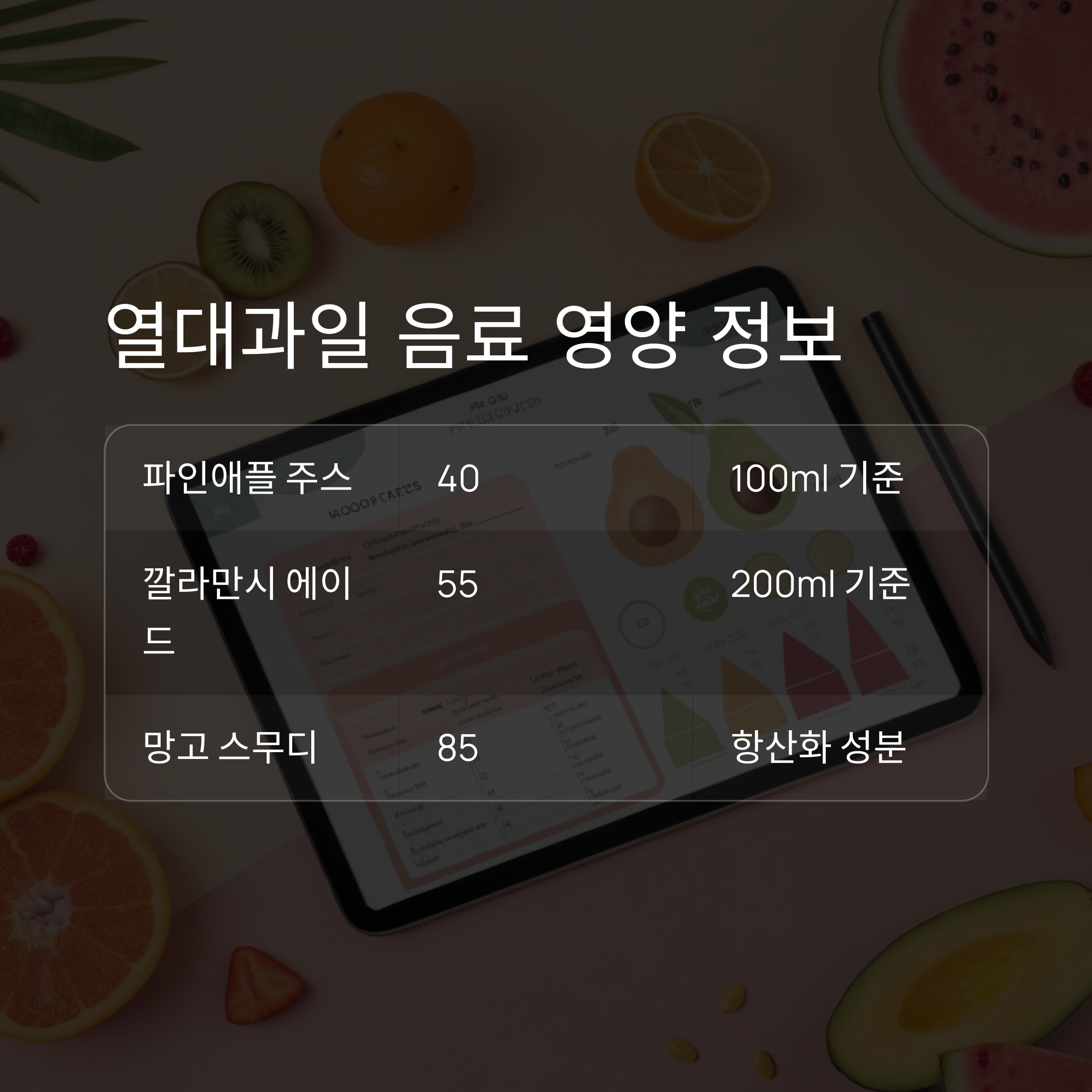 열대과일 음료 영양 정보