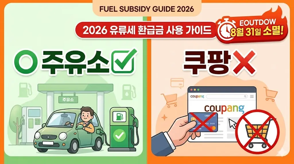 고유가 피해지원금 사용처 2026 주유소 소상공인 온라인쇼핑몰 대형마트 불가 8월31일 소멸