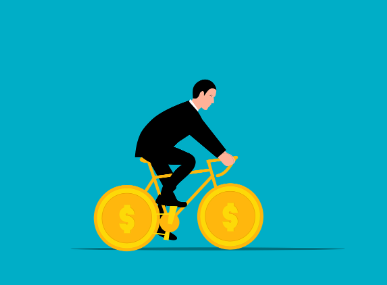 돈을 굴리는 모습(자전거)