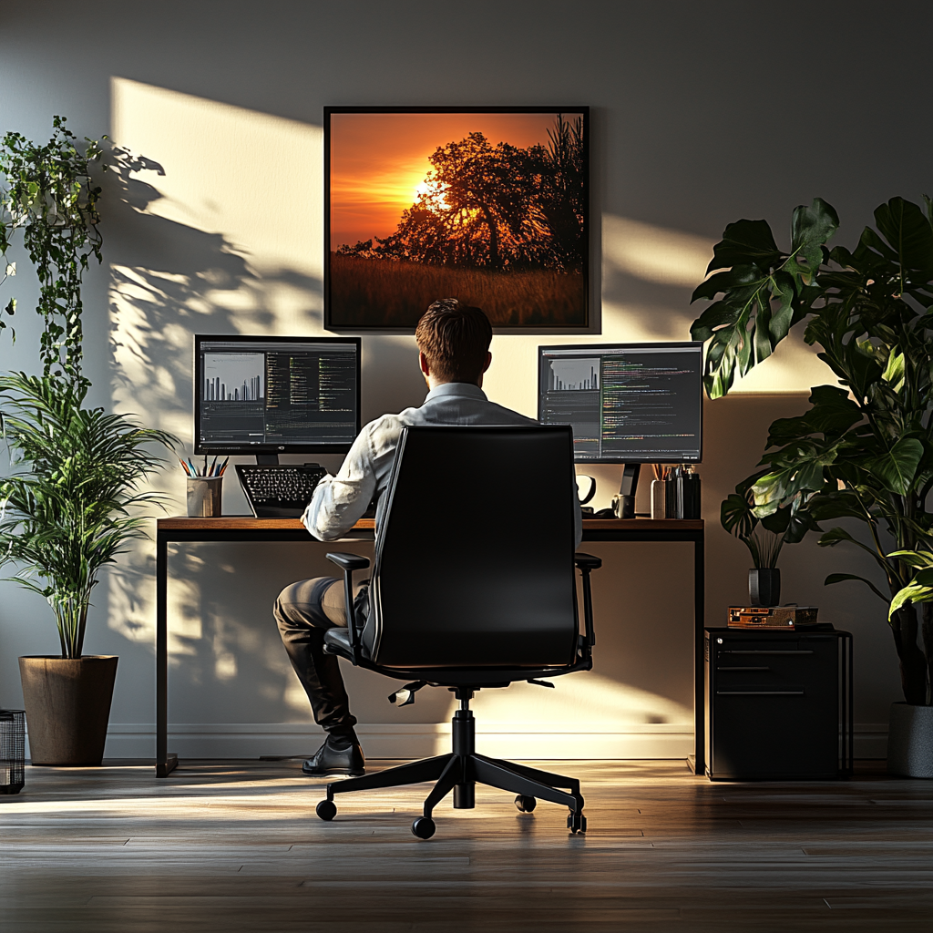 집에서 재택근무를 하면서 업무를 하고있는 남자