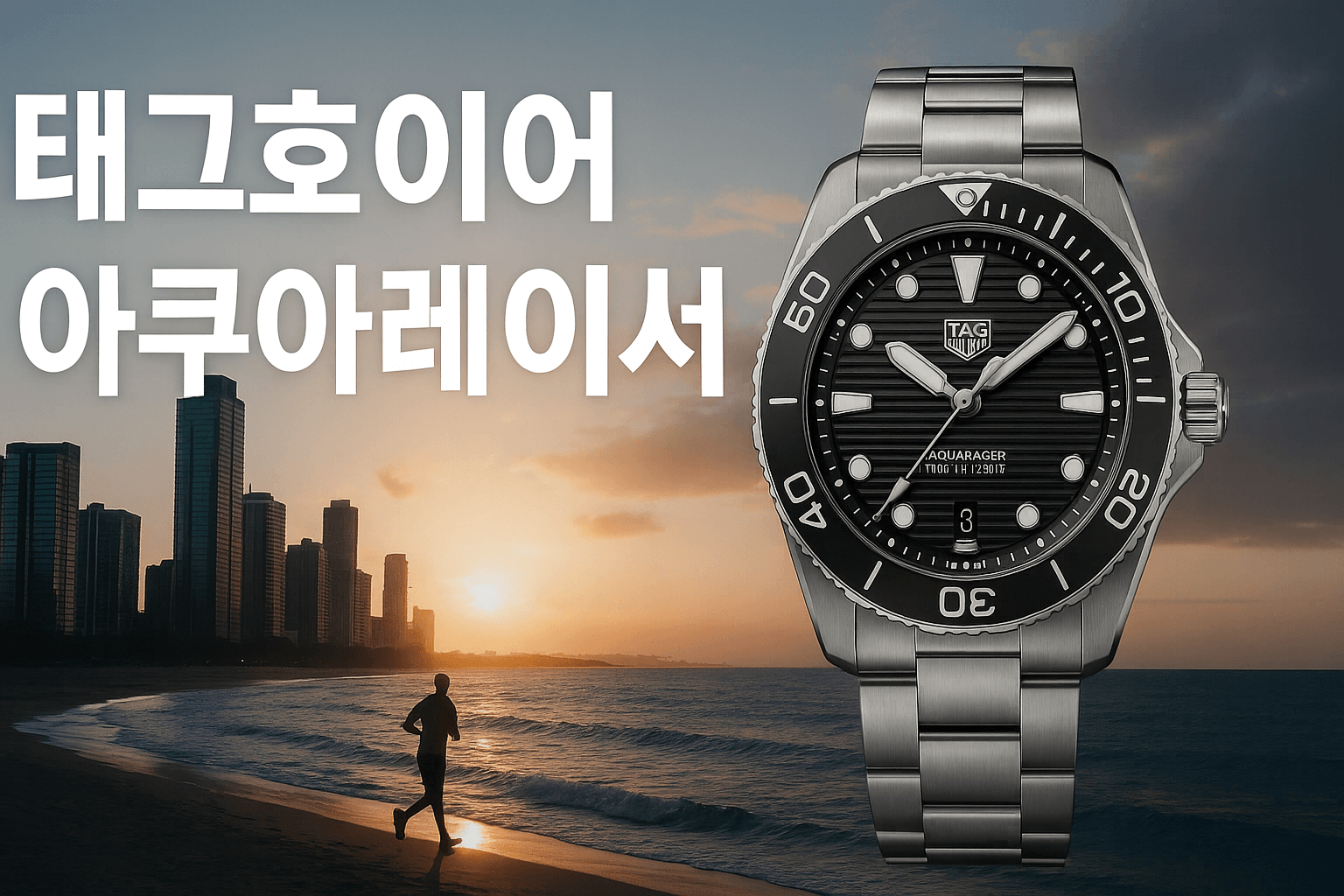 도시의 해변에 태그호이어 아쿠아레이서 프로페셔널 300 시계