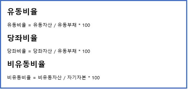 안정성지표-유동비율-당좌비율-비유동비율