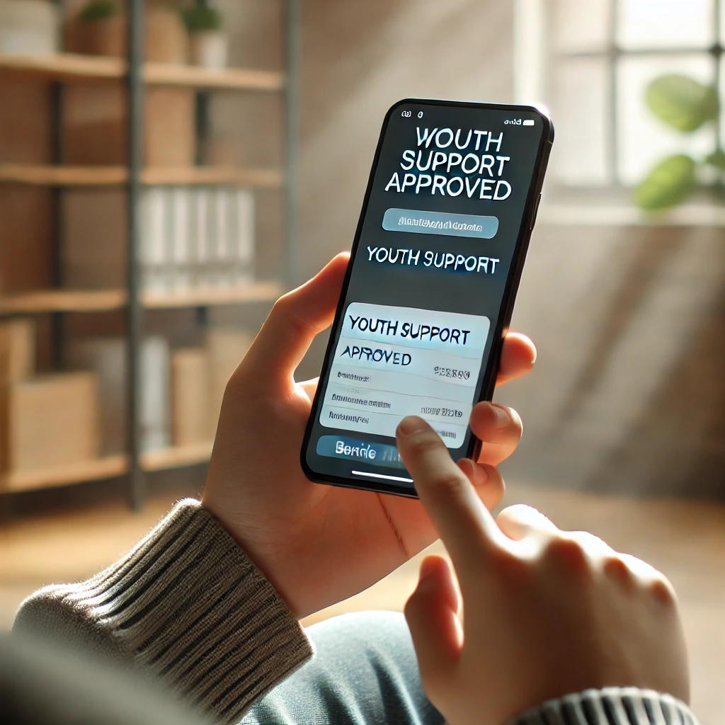 스마트폰으로 'Youth Support Approved' 알림을 확인