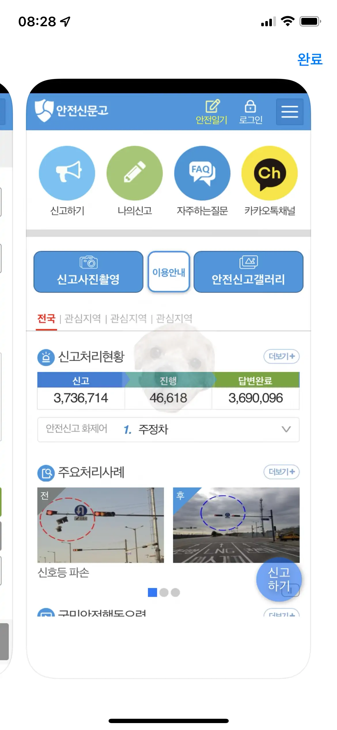 신고처리현황 확인 가능