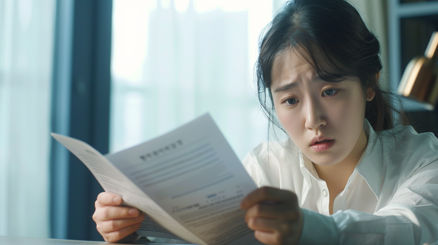 첫 출근날 근로계약서를 읽으며 뭔가 이상하다는 표정을 짓는 신입사원