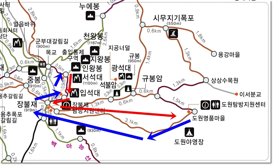 도원탐방지원센터 - 장불재 - 입석대 - 서석대 - 무등산 인왕봉 정상 - 도원탐방지원센터 원점회귀