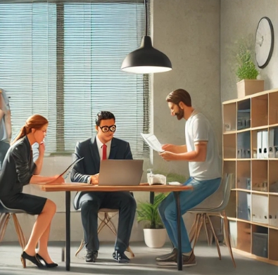 3명의 사람이 심각하게 무언가 열중하는 모습