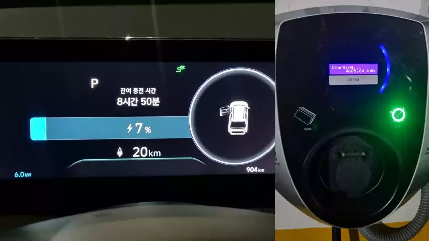거의 다 소진한 배터리는 집에서 완속 충전으로 채웁니다.