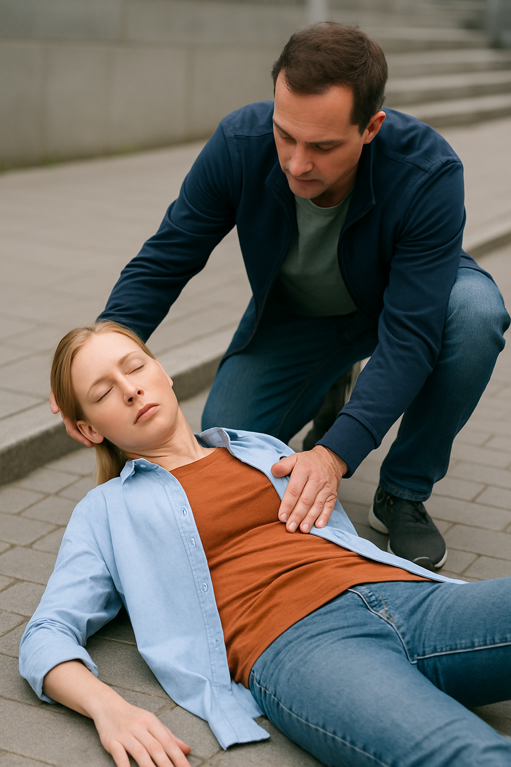 실신으로 쓰러지는 사람을 돕는 모습