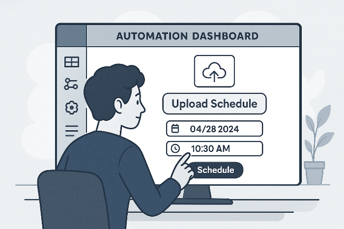 자동화된 콘텐츠 관리 시스템을 조작하는 운영자 이미지