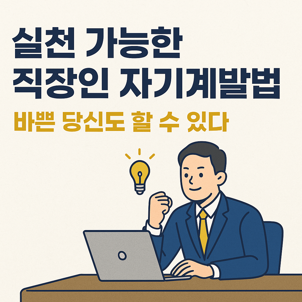 실천 가능한 직장인 자기계발법, 바쁜 당신도 할 수 있다는 메시지를 담은 직장인 일러스트 썸네일 이미지