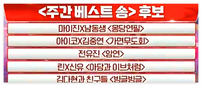 한일톱텐쇼-6회-주간-베스트-송-후보곡들