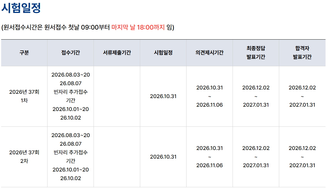 공인중개사 시험일정