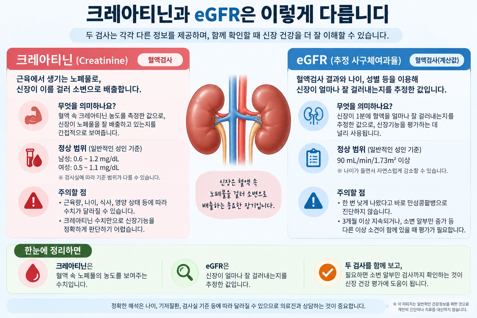 크레아티닌과 신장 여과 기능을 설명하는 그림