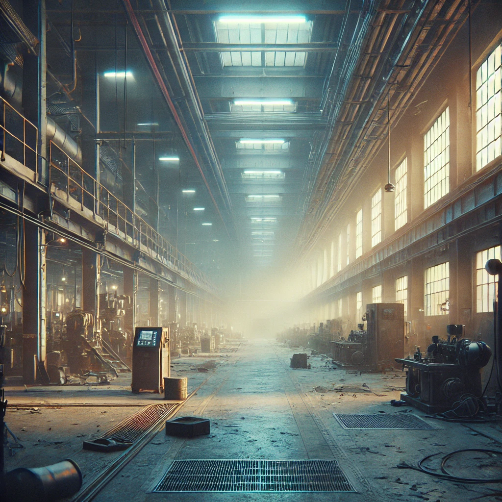 조용하고 황폐한 공장, 경제 불황의 여파를 표현